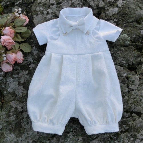 Boy Baptism Outfit Christening Silk Romper Baby Boy Etsy