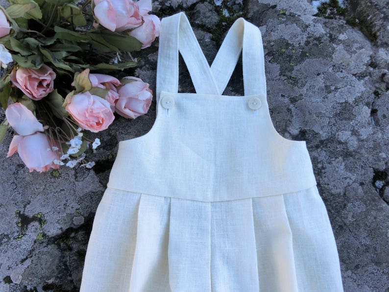 Linen Baptism Romper Baby Boy Ivory Christening Romper Etsy