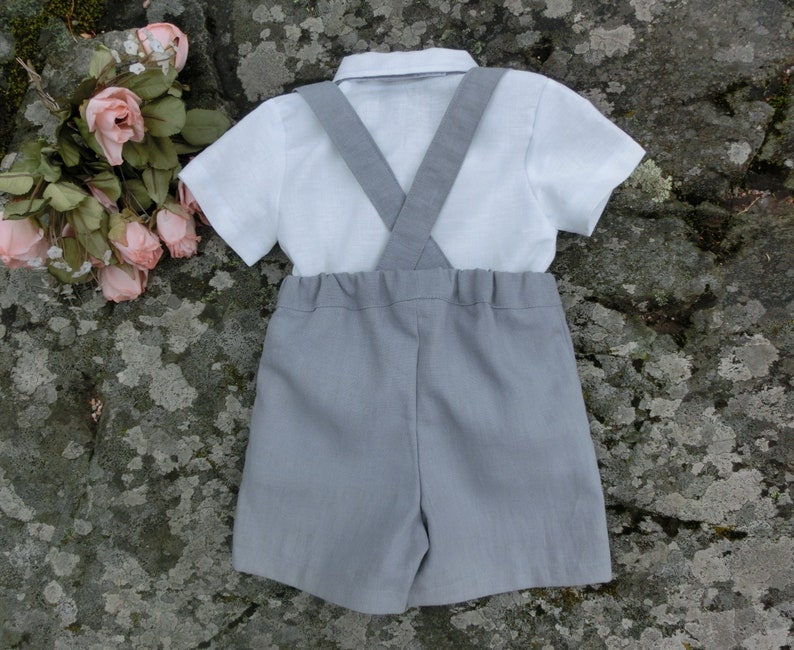 Boys Suspender Linen Shorts Ring Bearer Outfit Grey Baby Etsy