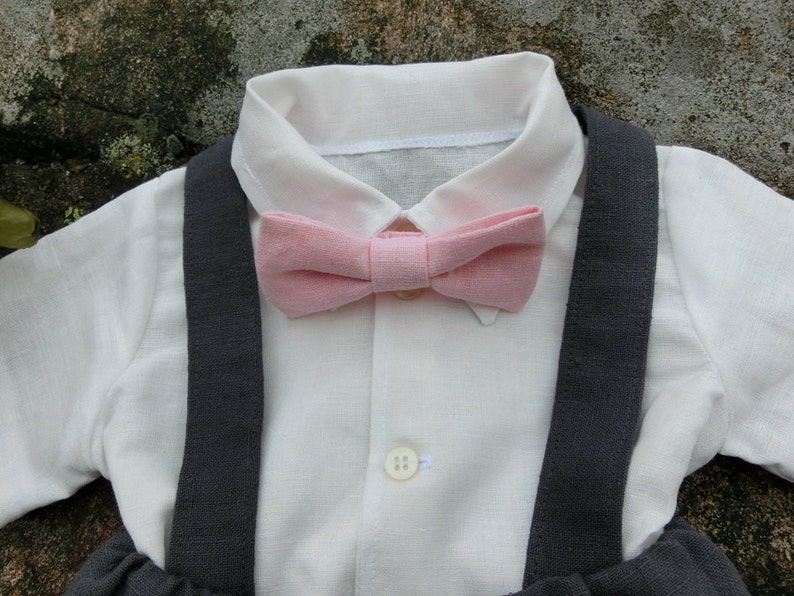 Ringbearer Outfit Boys Linen Shorts With Suspenders Baby Etsy