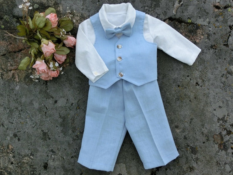 Light Blue Baby Linen Outfit Baby Boy Wedding Outfit Baptism Etsy UK