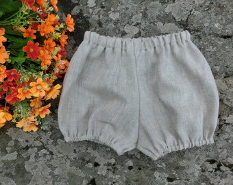 Natural linen bloomers, Baby diaper covers, Nappy covers for baby, Linen bubble shorts unisex, Gender neutral bloomers.