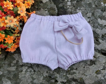 Dusty rose linen bloomers, Baby diaper covers, Bubble nappy covers, Bloomers and headband.