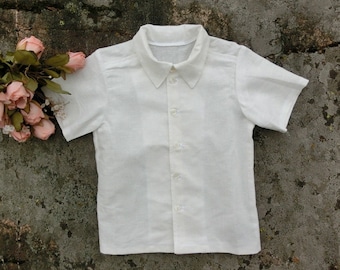 Handgemaakt linnen button-down shirt voor jongens, formele kleding met korte mouwen
