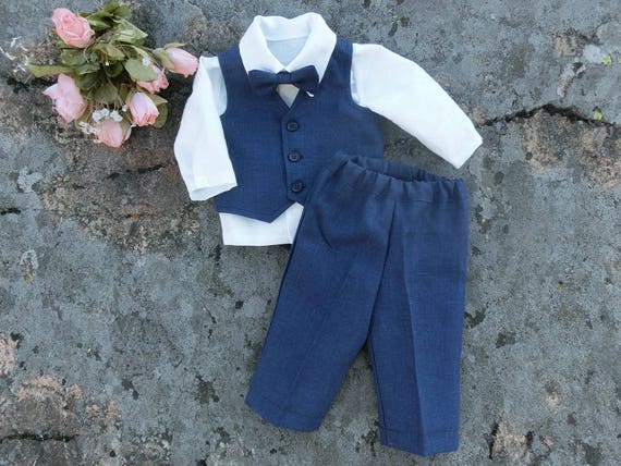 Costume Enfant Bleu Marine Bebe Garcon Costume Lin Tenue De Etsy