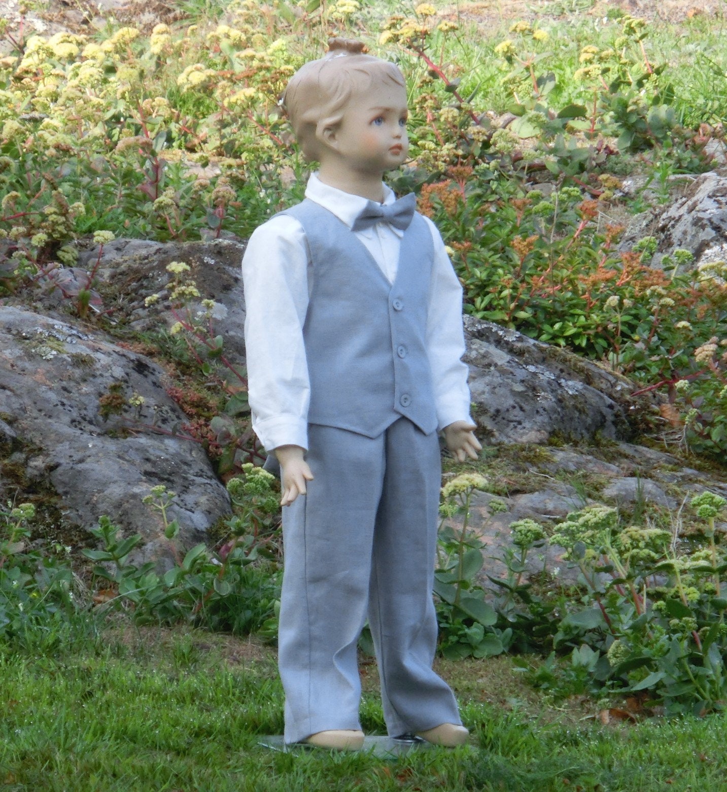 Grey Ring Bearer Linen Suit Toddler 
