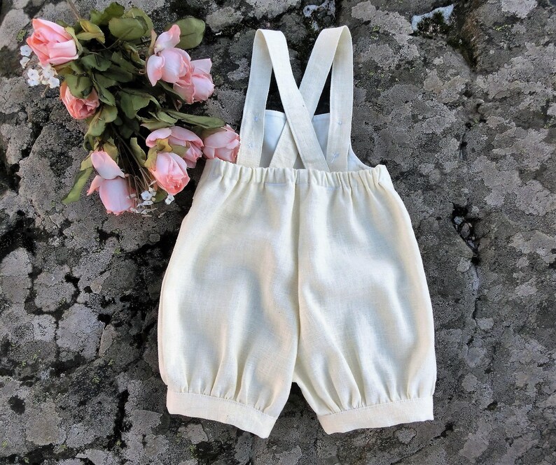 Linen Baptism Romper Baby Boy Ivory Christening Romper Etsy