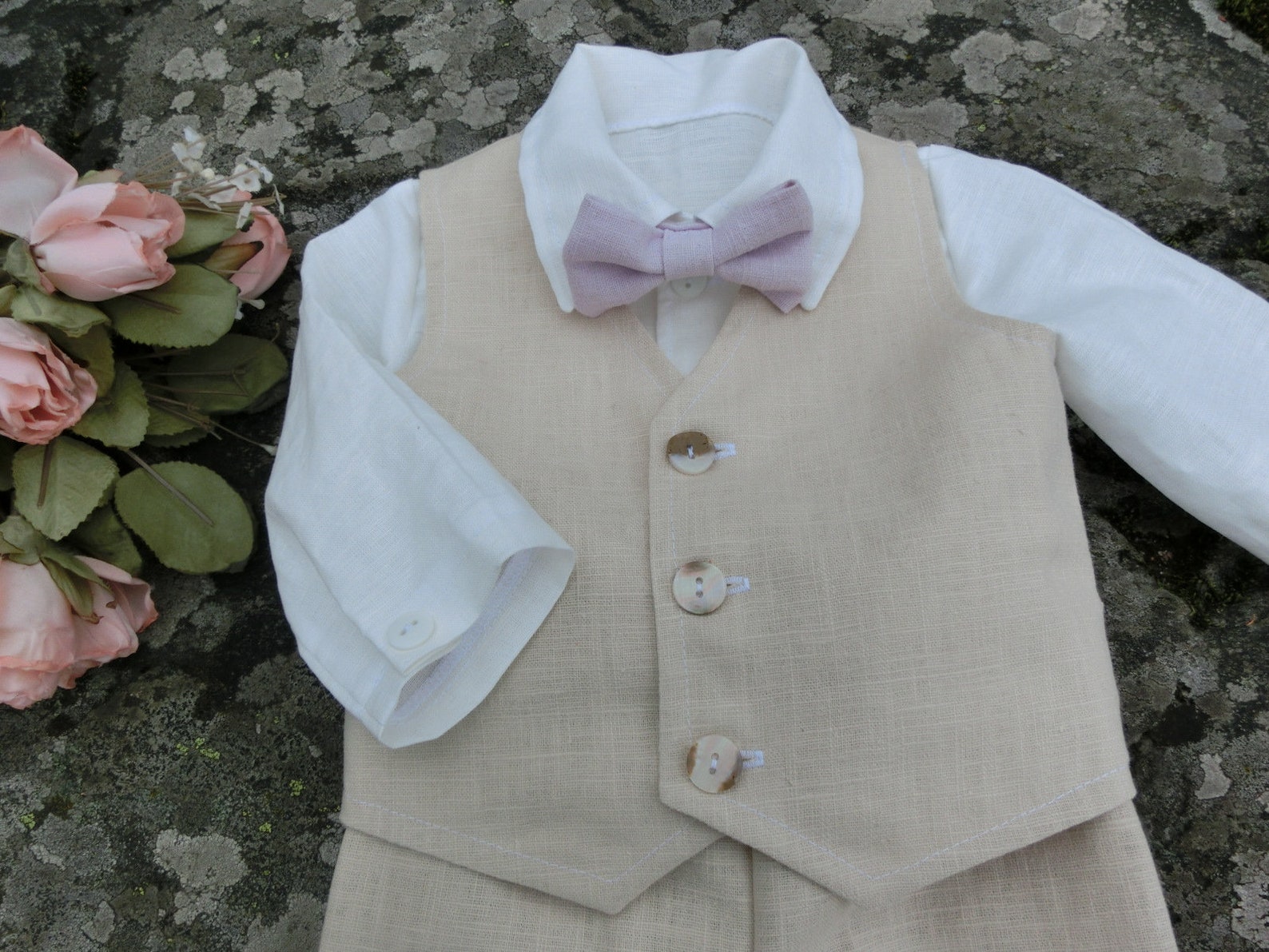 Linen Outfit Baby Boy Beige Suit Ring Bearer Outfit Wedding Etsy
