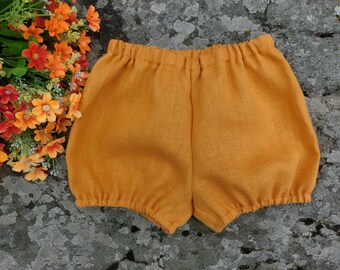 Mustard linen bloomers, Baby diaper covers, Baby  girls nappy covers, Linen bubble shorts, Boho linen bloomers.