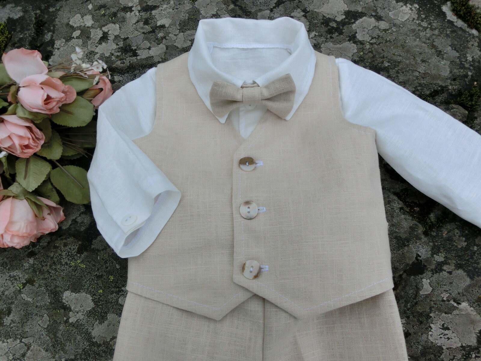 Linen outfit Baby boy beige suit Ring bearer outfit Wedding Etsy