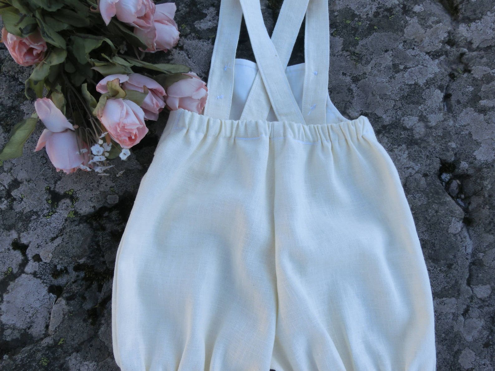 Linen Baptism Romper Baby Boy Ivory Christening Romper Etsy