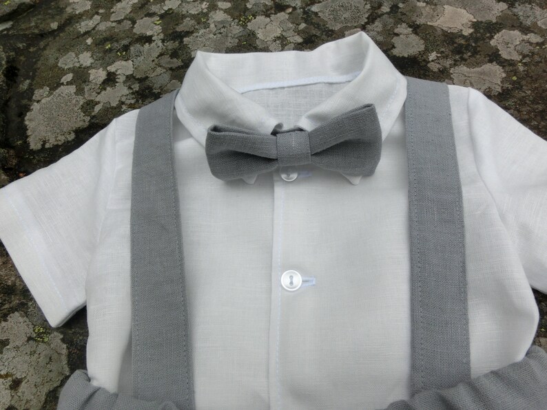Boys Suspender Linen Shorts Ring Bearer Outfit Grey Baby Etsy