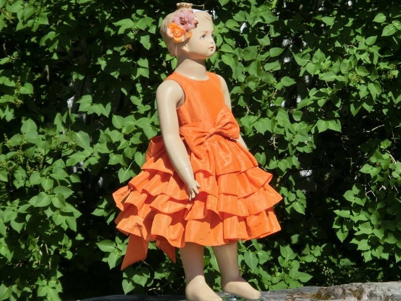 Orange Ruffled Flower Girl Dresses