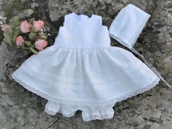 Baptism outfit for baby girl Baby wedding linen and lace | Etsy