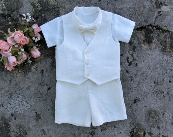 Boys Wedding Shorts and Vest Suit Ring Bearer Linen Outfit | Etsy