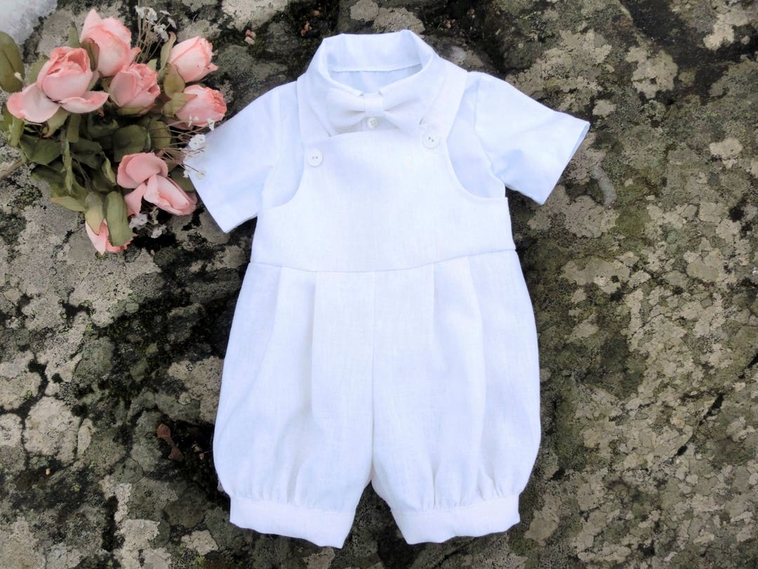 BABY BOYS CHRISTENING LINEN ROMPER WITH BONNET main image 1