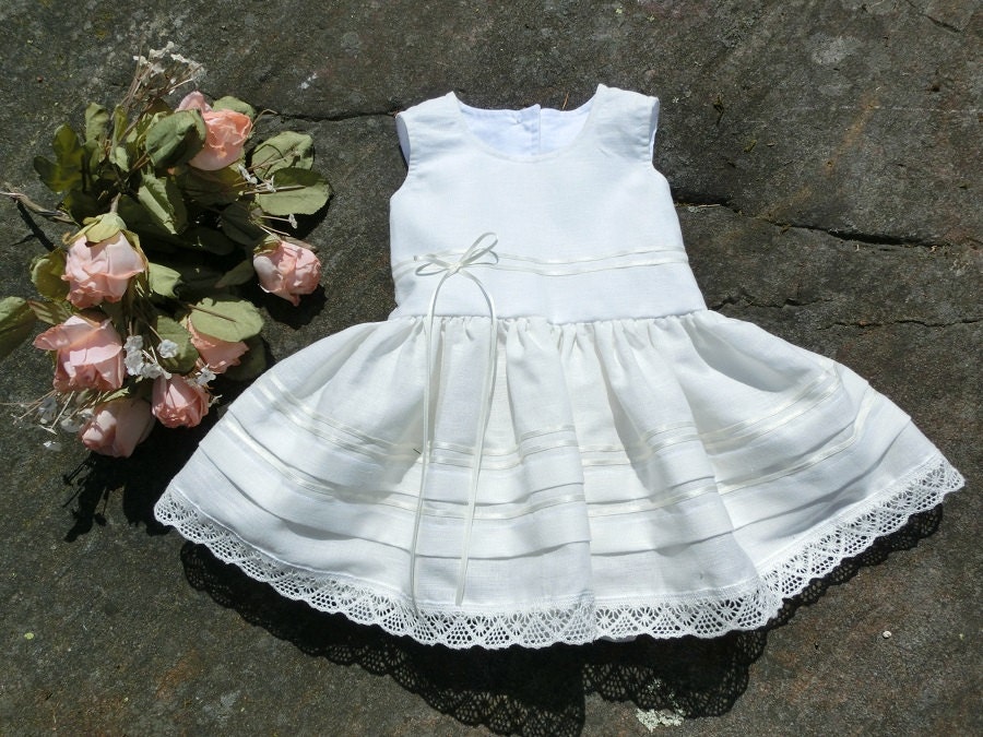 Linen christening gown baby Baptism dress Blessing off white | Etsy