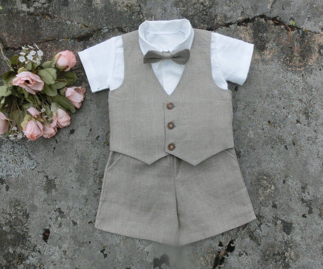 Toddler Shorts Suit Boys Linen Outfit Ring Bearer Suit Vest - Etsy