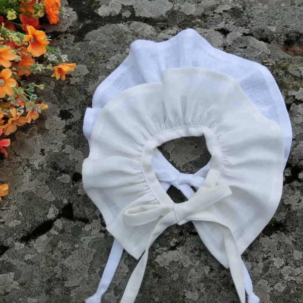 Linen ruffle collar in ivory or white, Baby detachable one size collar, Baby girls removable collar.