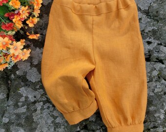 Handmade Baby Mustard Linen Pants, Baggy Trousers
