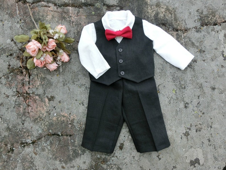 Ring bearer outfit baby black linen suit Baby boys wedding Etsy