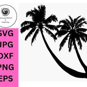 Palm Tree SVG Cut File, double Palm Tree Silhouette Clipart, Beach scene, Tropical ocean Vacation, Sunset beach, island life, summer decor