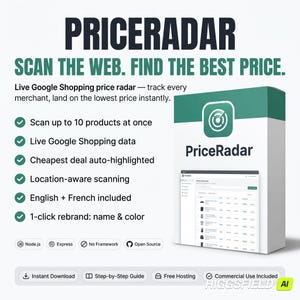 PriceRadar SaaS Template – Node.js Google Shopping Price Scanner (Digital Download)