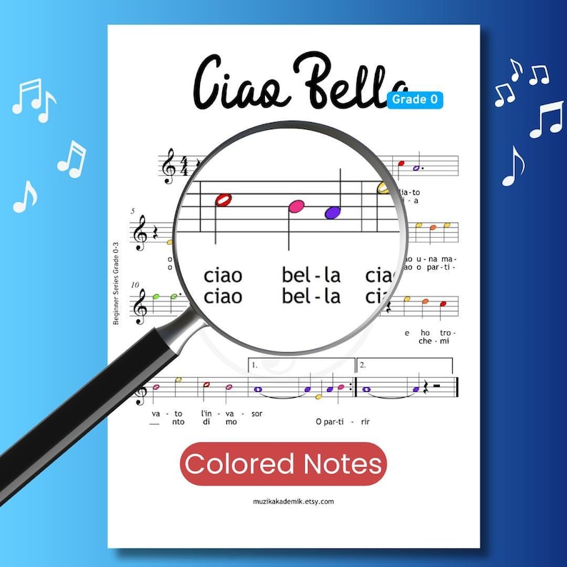 Notes With Color Coding Bella Ciao Easy Piano Sheet Music | Grade 1 One Hand Color-coded PDF ...