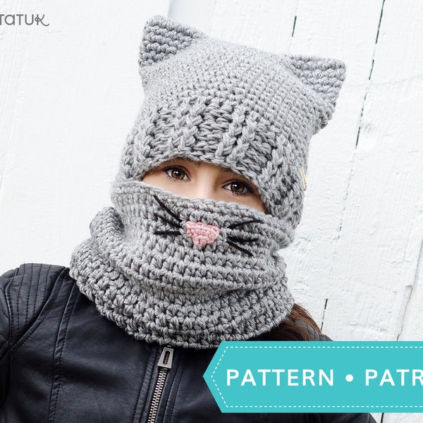 PDF ONLY. Cat Kit crochet pattern by Akroche Tatuk 4 sizes child to adult.