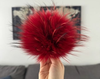 Red raccoon fur pompom for hat beanie