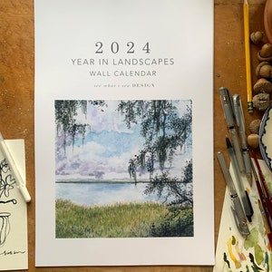2024 watercolor landscape write-in wall calendar