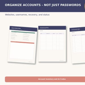 Passwort-Tracker-Set zum Ausdrucken, Konto-Organizer, Internet-Passwort-Manager, ausfüllbare Sicherheits-Checkliste (PDF, A4, A5, Letter)