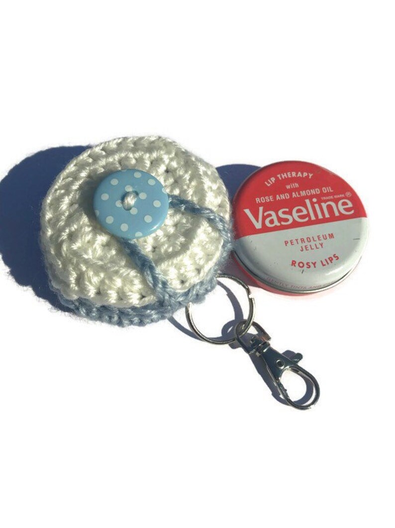 Grey/blue and Cream Crochet Vaseline Holder Keyring Lip Balm Etsy