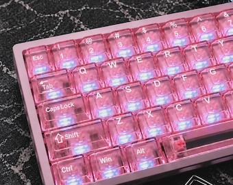 Zestaw przezroczystych różowych nakładek na klawisze PC, 119 klawiszy, oryginalna wysokość, podświetlenie RGB, mechaniczne nakładki na klawisze z krzyżakiem