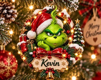 Grinch Christmas Ornament, Personalized Grinch Ornament, Custom Name Christmas Tree Decor, Whimsical Holiday Ornament, Grinch Lover Gift