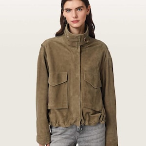 Allsaints Clay Funnel Neck Suede Cropped Jacket
