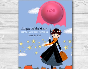 Mary Poppins Baby Shower Favors - Umbrella eos balm holder- Printable favor tags