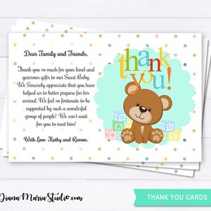 Je vous remercie imprimable cartes bébé douche ours en peluche personnalisé je vous remercie