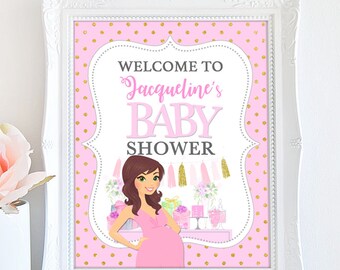 Baby Shower Welcome Sign - Pink Rose Gold Polka dots Sign Baby shower Decoration - PRINTABLE PDF