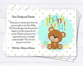 Printable Thank you cards Baby Shower Teddy Bear Personalized Thank You Cards