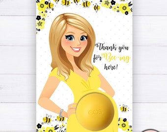 Bee Baby Shower Favors Thank you for bee-ing here cards Blonde Mom to bee favors - Instant Download