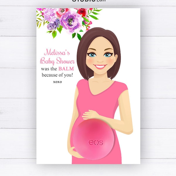 Balm Holder EOS Baby Shower Favor Cards Printable - Mom-to-be short hair