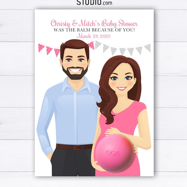 Couples Baby Shower Favors Eos Lip Balm - Co-ed Baby Shower Favors Card Gender Reveal -Printable Favor Tags