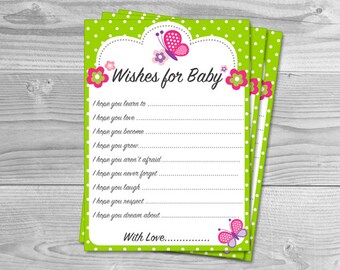 Wishes for Baby Advice Cards - Butterfly Printable Baby Shower Games - Pink and purple - INSTANT DOWNLOAD