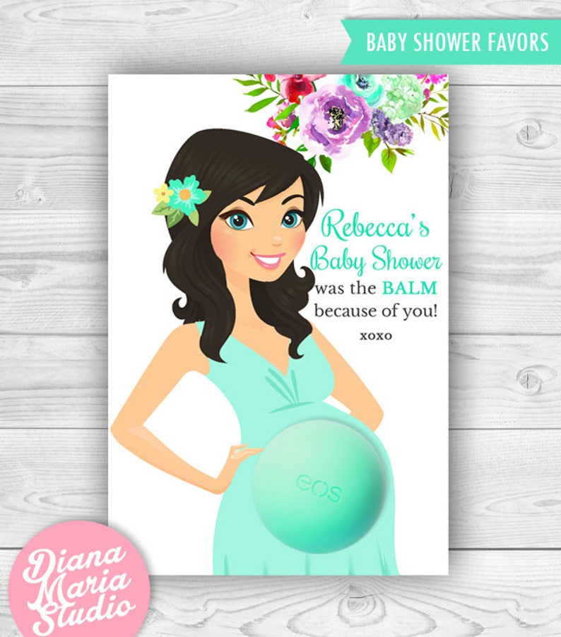 Baby Shower EOS lip balm Favor Card Printable Favor Template Floral Baby Shower Personalized Thank you favors image 3