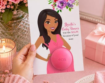 Personalized Baby Shower Favor, African American Mom Illustration, Floral EOS Lip Balm Holder (Printable)