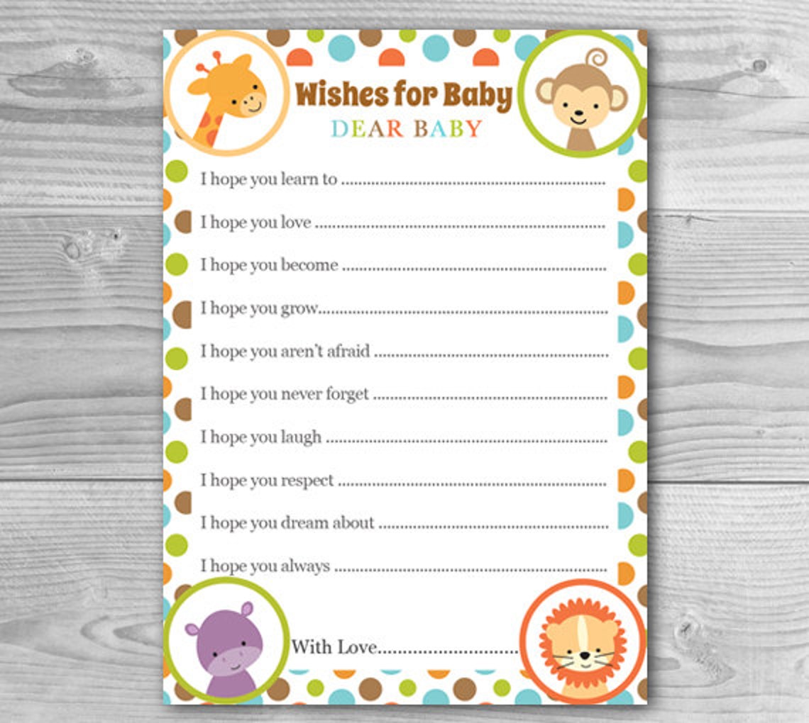 Safari Wishes for Baby Printable Jungle Baby Shower Baby - Etsy