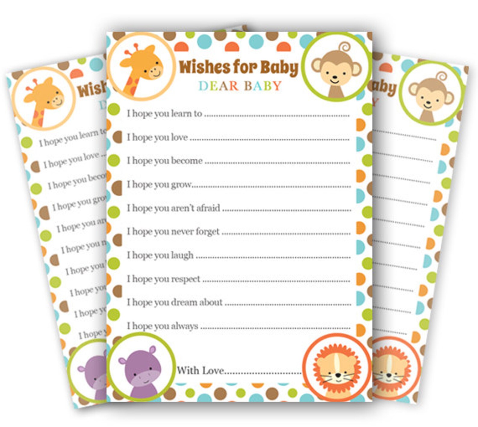 Safari Wishes for Baby Printable Jungle Baby Shower Baby - Etsy