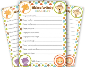 Safari Wishes for Baby Printable Jungle Baby Shower Baby Advice Card - INSTANT DOWNLOAD