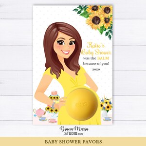 Cadeaux de naissance tournesol - porte baume Eos - cartes de faveur eos imprimables